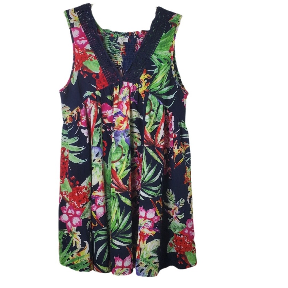 Umgee Women's Black Tropical Floral Crochet Lace V-Neck Mini Dress Size Medium‎